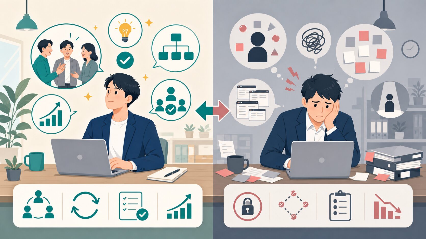 中小企業で輝ける人と輝けない人の違いの図解
