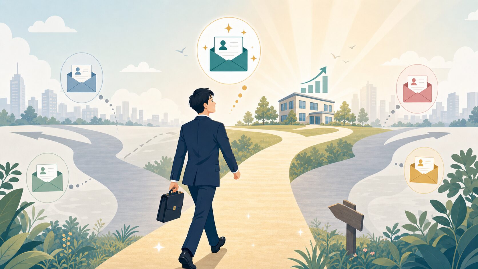 選んだ内定に進む人のイラスト