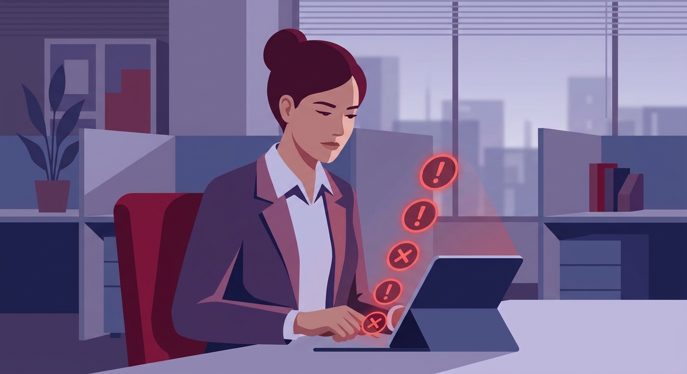 今すぐ転職すべき先が見えない仕事のサイン5つを示すイラスト