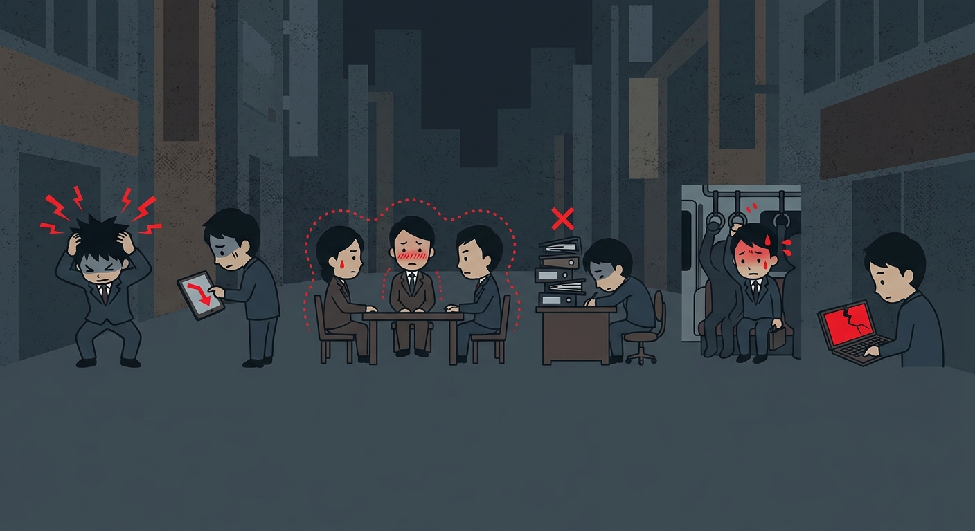 社内転職で失敗した末路7つを示すイラスト