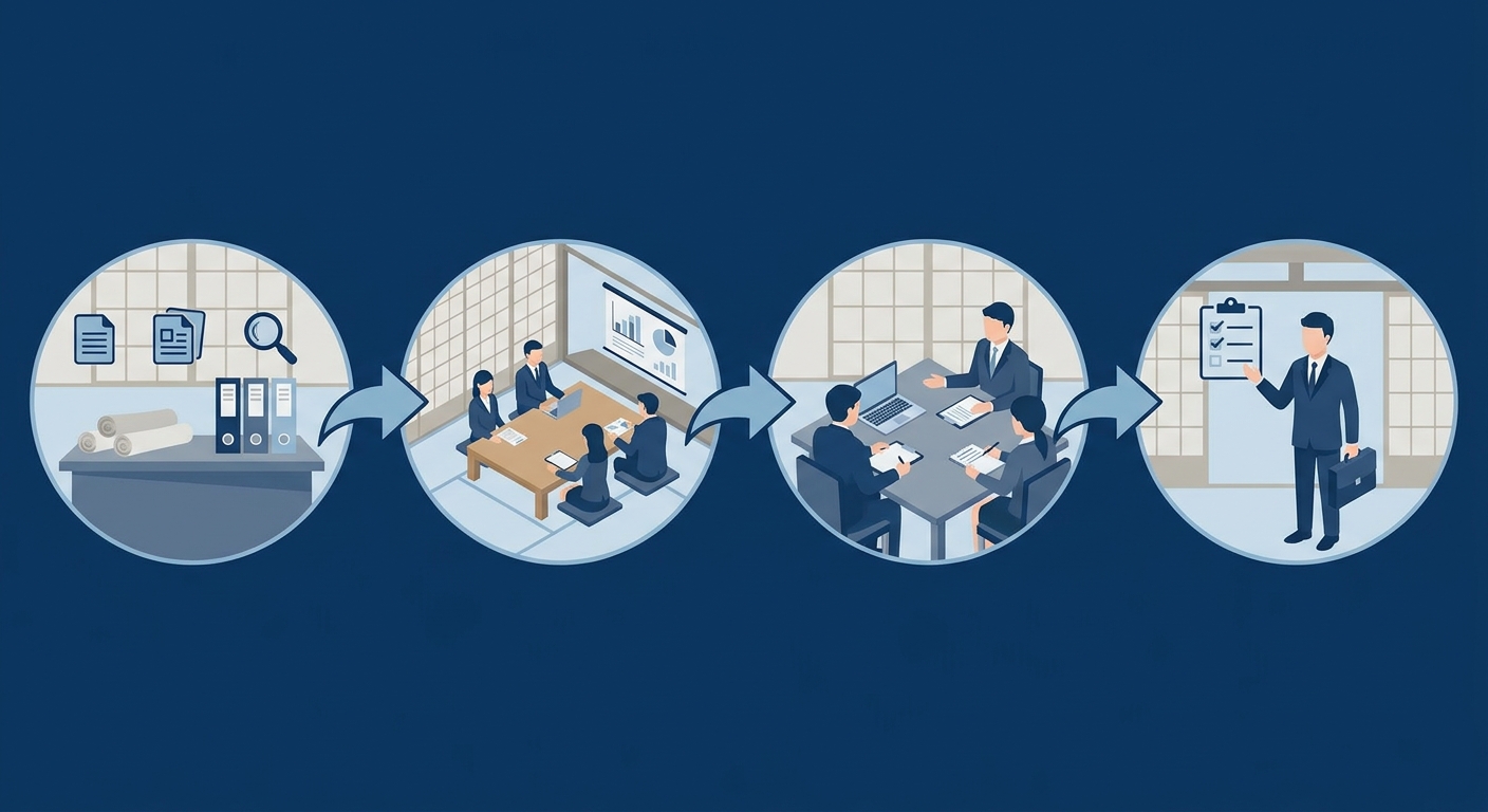 社内転職の具体的なやり方ステップを示すイラスト
