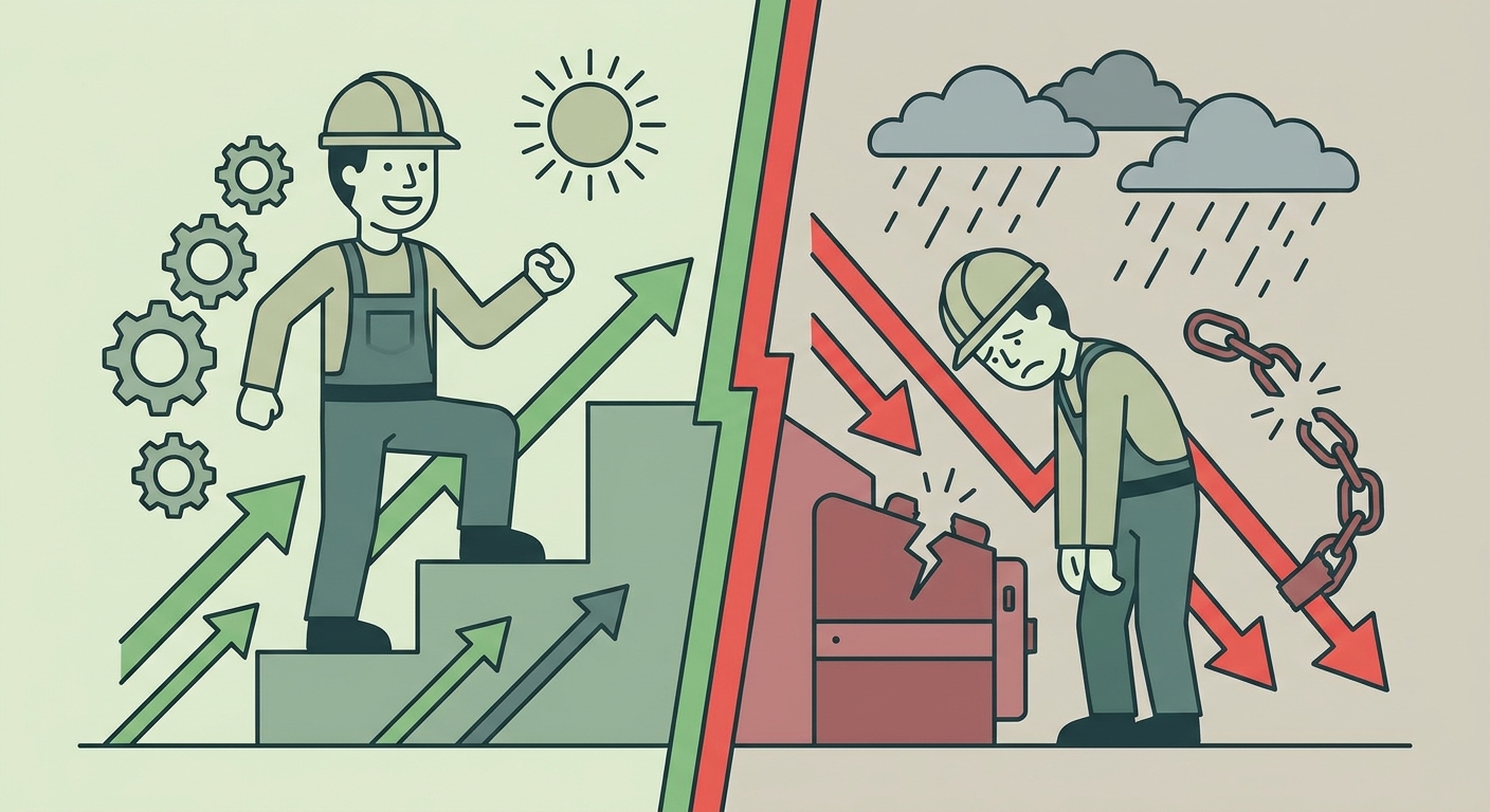 社内転職で成功する人と失敗する人の差を示すイラスト