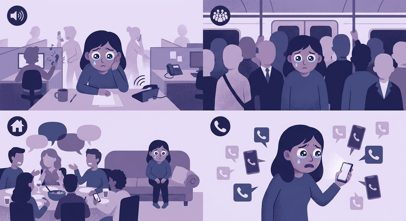 HSPが1人になりたくなる場面を示すイラスト