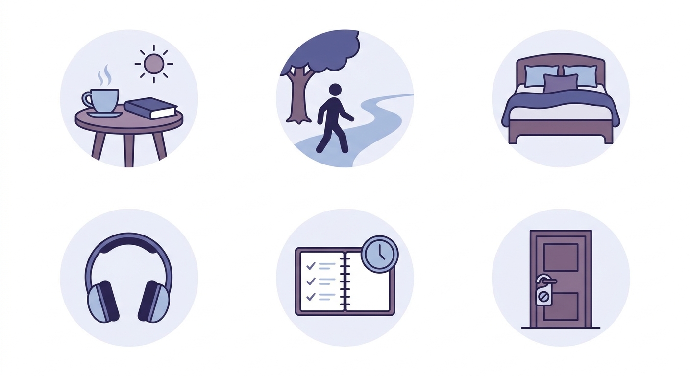 HSPが1人時間を確保する6つの方法を示すイラスト
