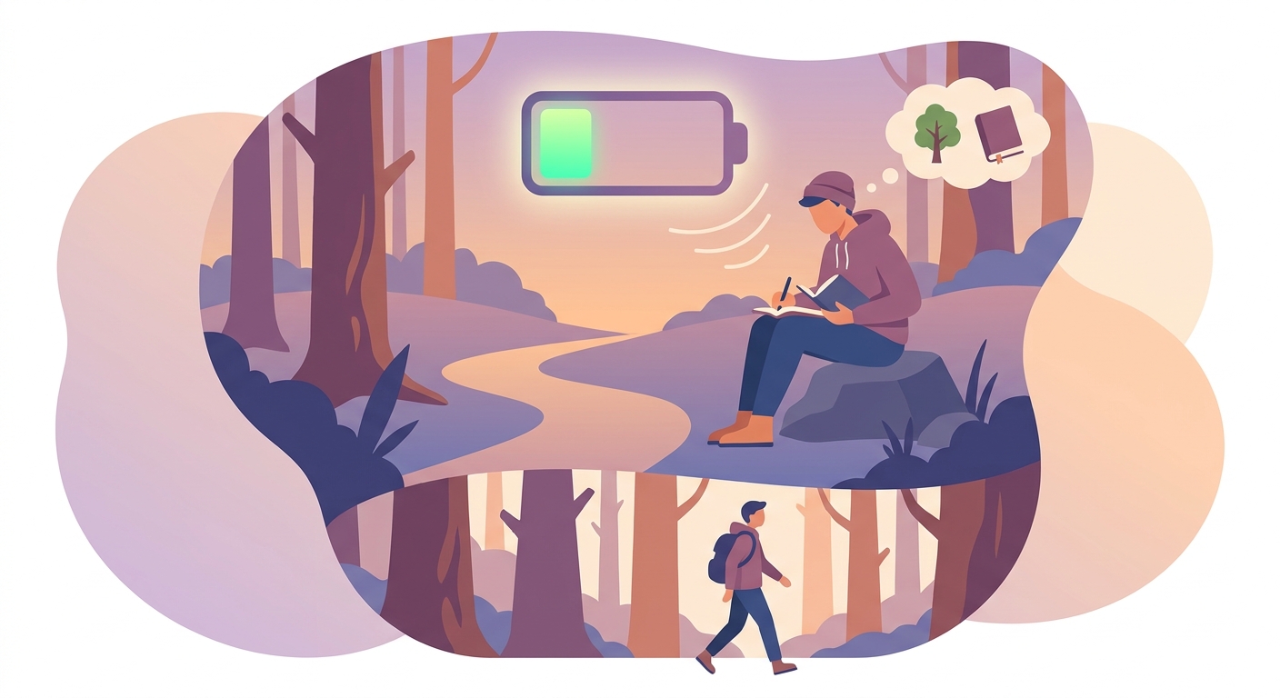HSPの1人時間の充電活用法を示すイラスト