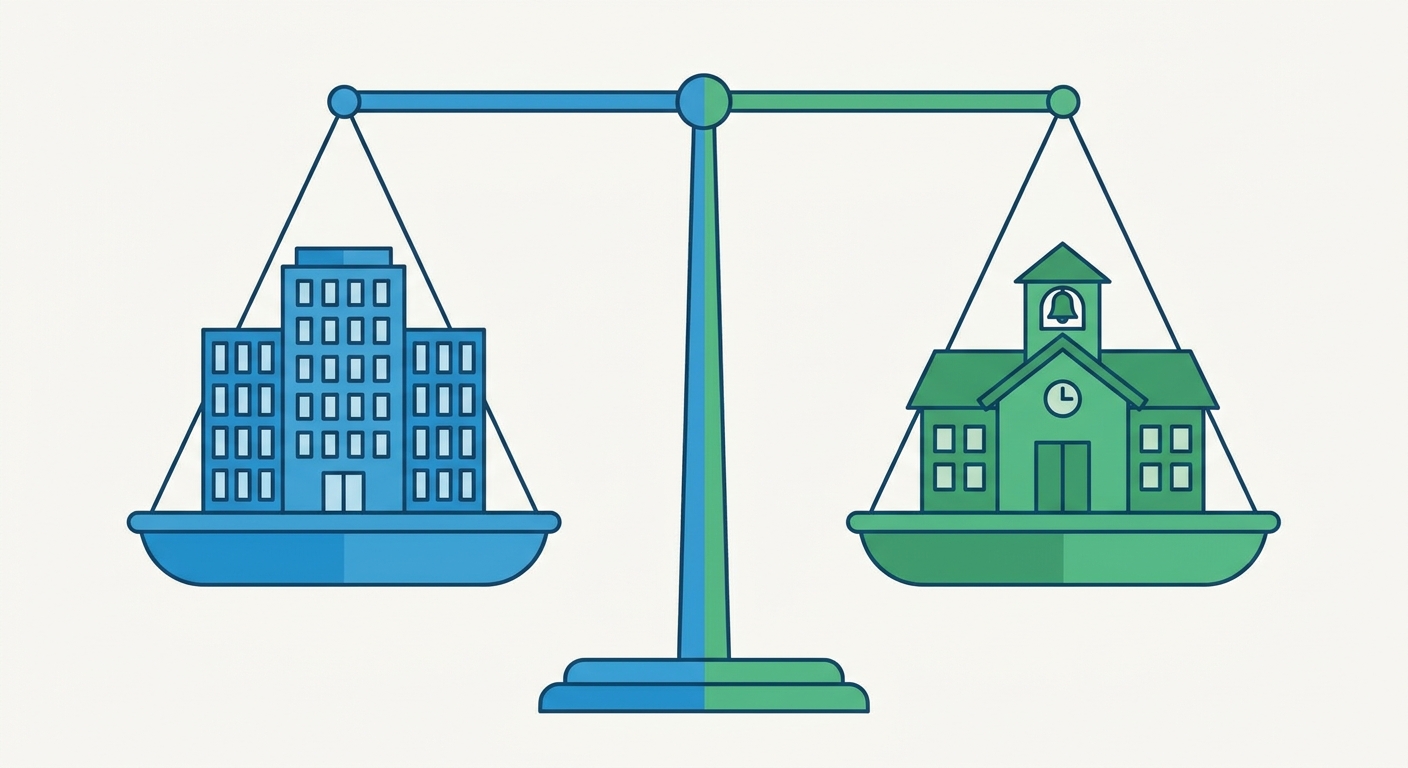 民間企業 vs 教員：転職前に知るべき7項目比較のイラスト