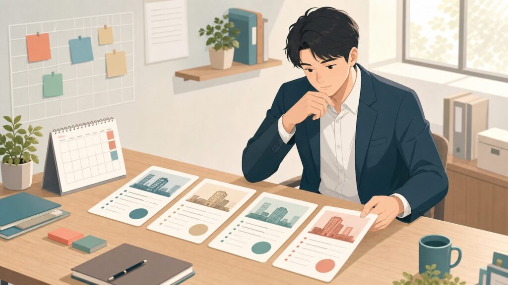 転職で応募先を比較しながら何社受けるか考えているイメージ