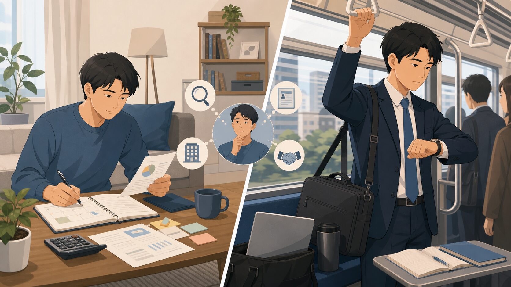 退職済みと在職中で立て直し方が変わることを示す図解