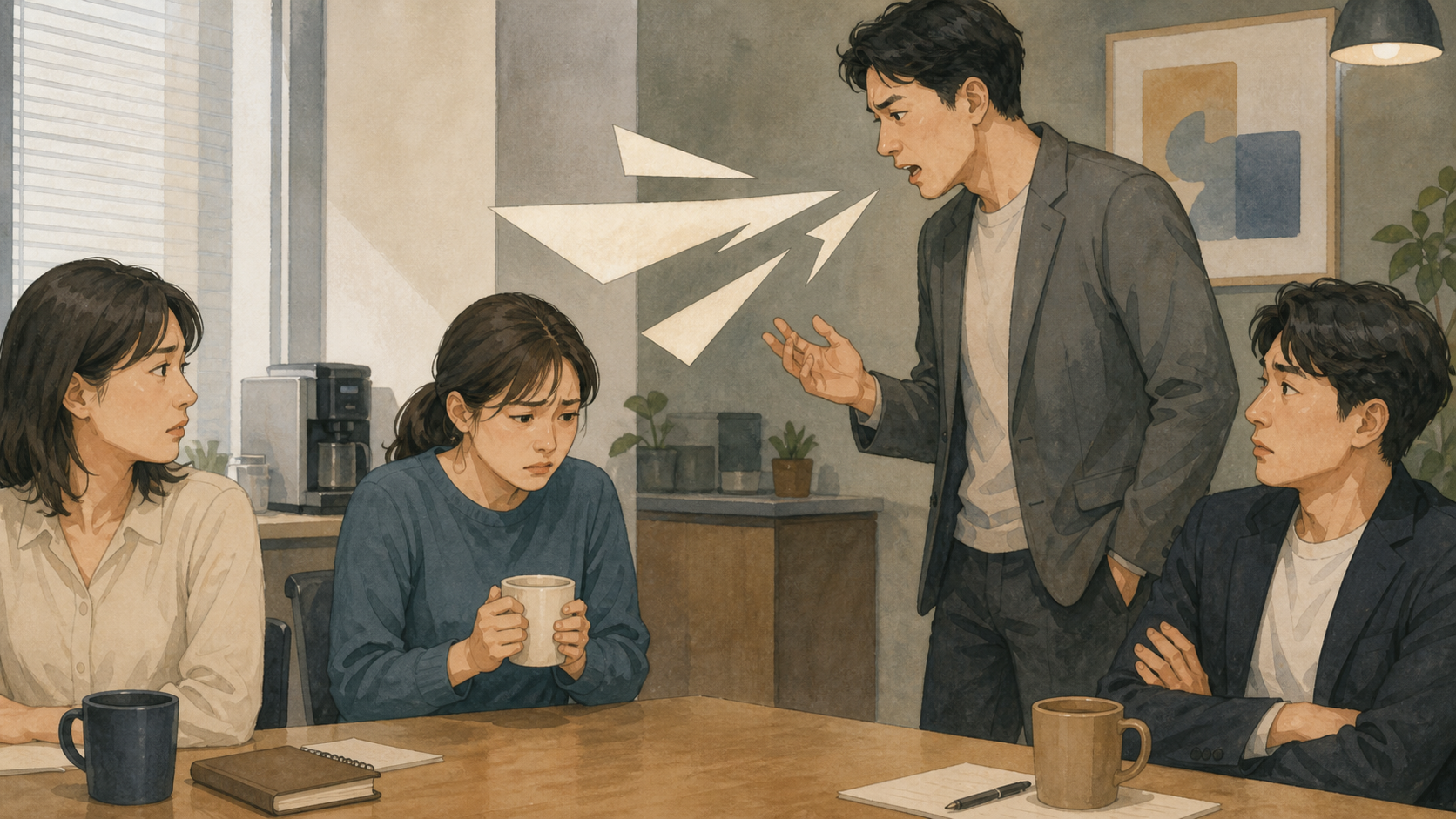 きつい言葉の圧で場が固くなる様子を示すアイキャッチ