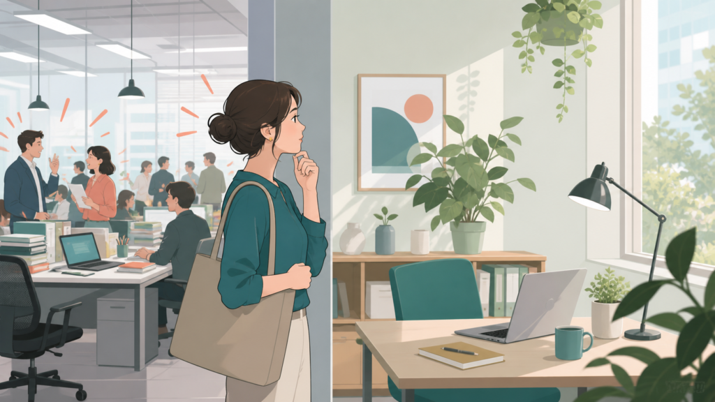 静かな席を探しながら働くHSPの人を表したアイキャッチ