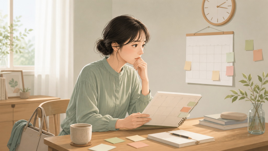 HSPの人が予定表を見ながら予定の負担を整理しているイメージ