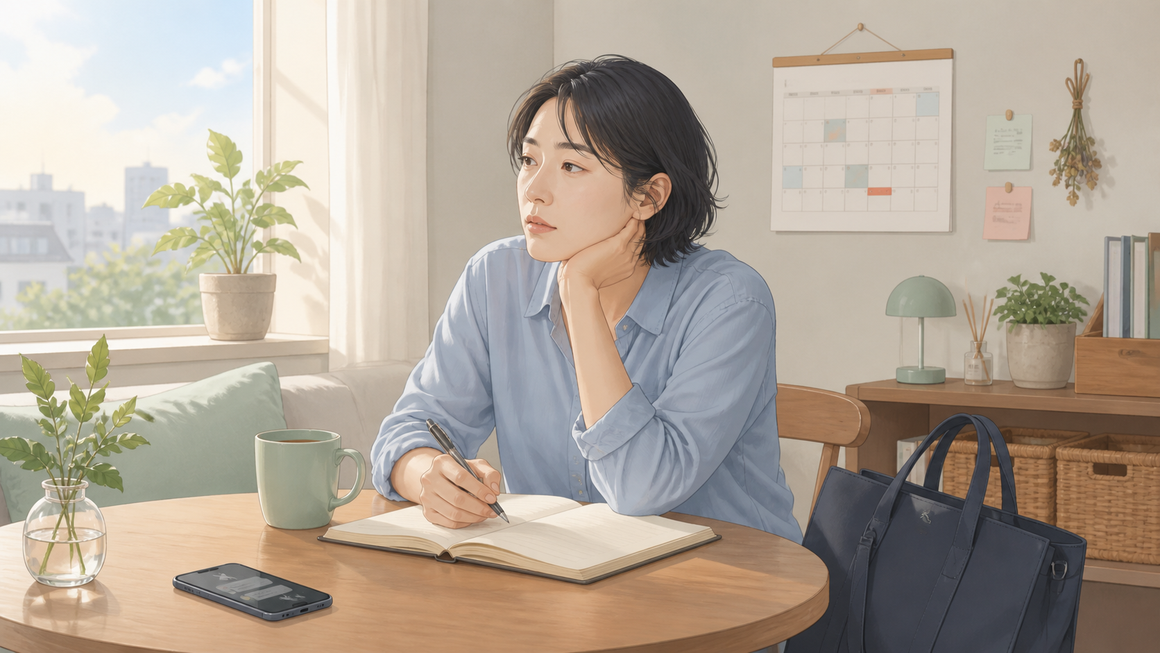 朝の部屋で気分の重さを整理している人のイメージ