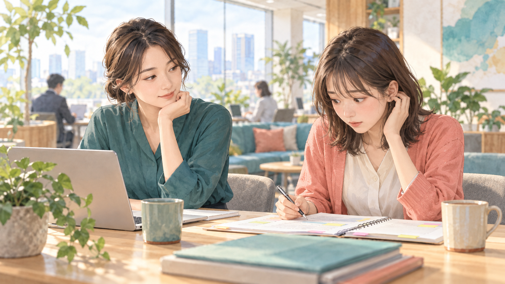 本質を見抜く人を前に緊張する会社員
