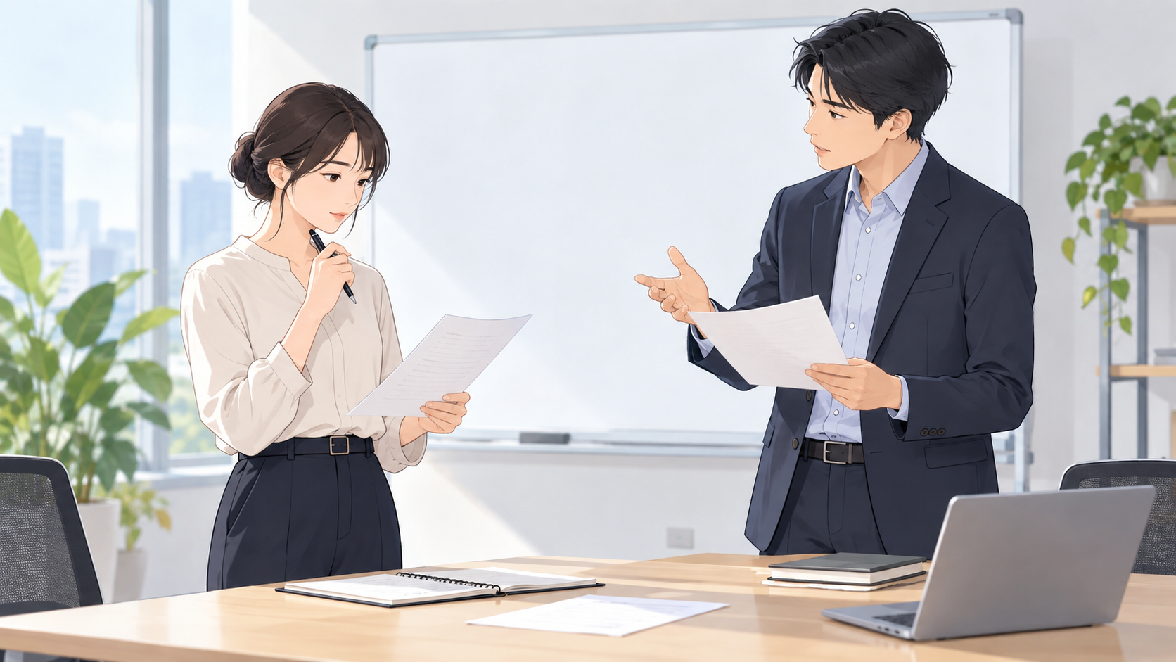 事実を確認して話す二人